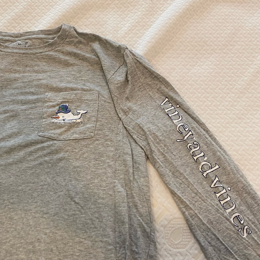 Vineyard Vines Winter Theme Gray Long Sleeve Shirt Size Large